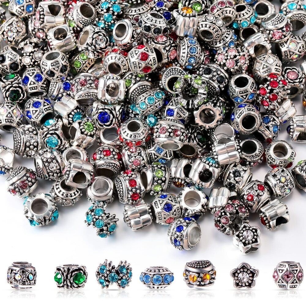 1987 200 Pieces European Bead for Jewelry Making with Silver Metal